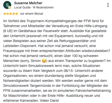 Begeisterte Kursteilnehmer teilen ihre Erfahrungen. Lesen Sie authentische Google-Bewertungen zu unseren Kursen und finden Sie den passenden Weg für Ihren Erfolg.“